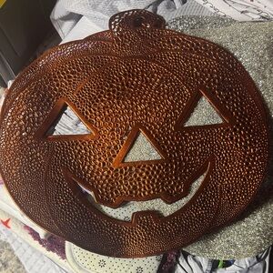 Metallic Pumpkin Jack-O'-Lantern placemats - Copper Orange qty 2